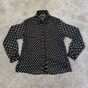 Notations Black White Polka Dot Button Up Shirt